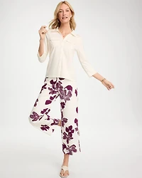 Girlfriend Pull-On Printed Wide Crop Jeans
