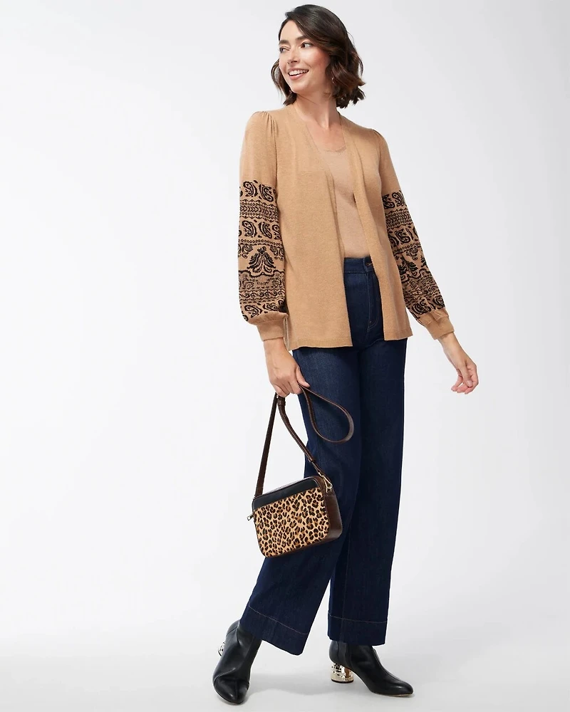 Spun Rayon Jacquard Sleeve Cardigan