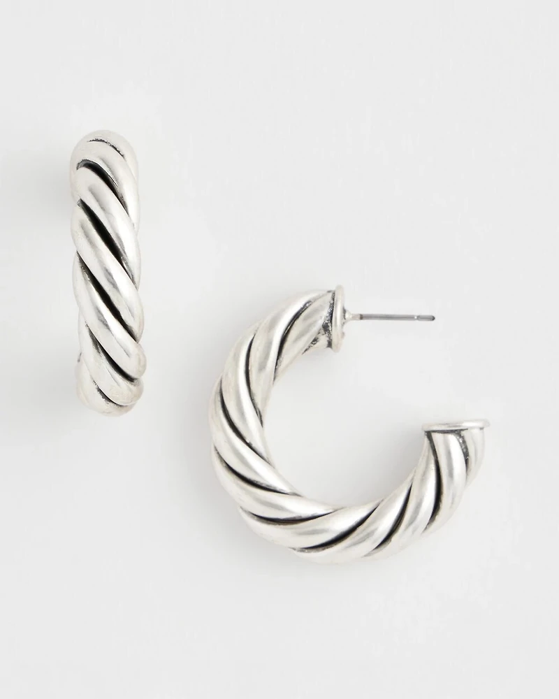 Silver Twisted Hoop Earrings