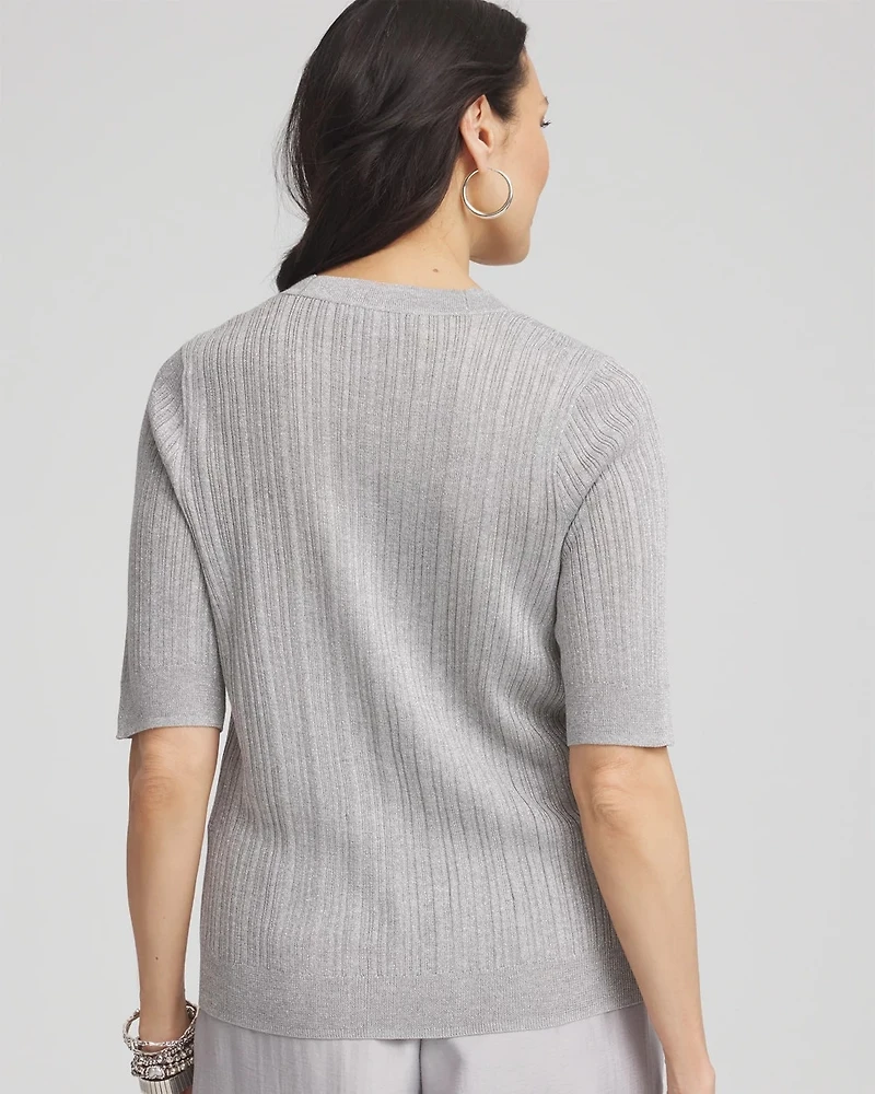 Metallic Ribbed Button-Up Cardigan