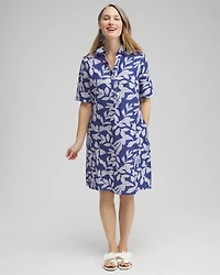 Linen Leaf Print Popover Dress