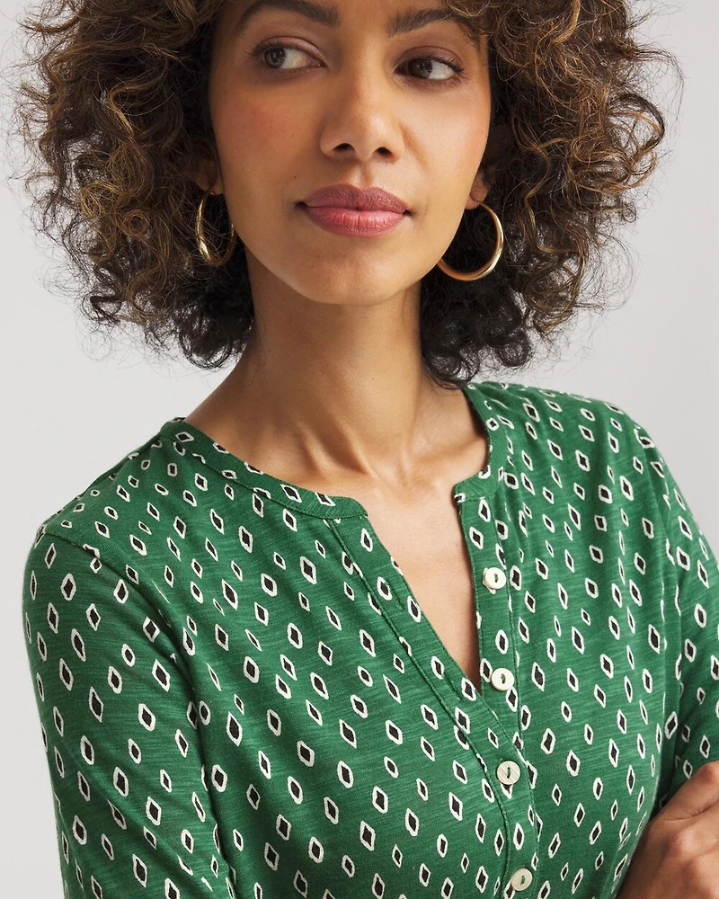 Geo Cotton Slub Henley Shirt