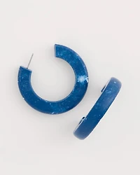 Blue-Neutral Wood Hoop Earrings