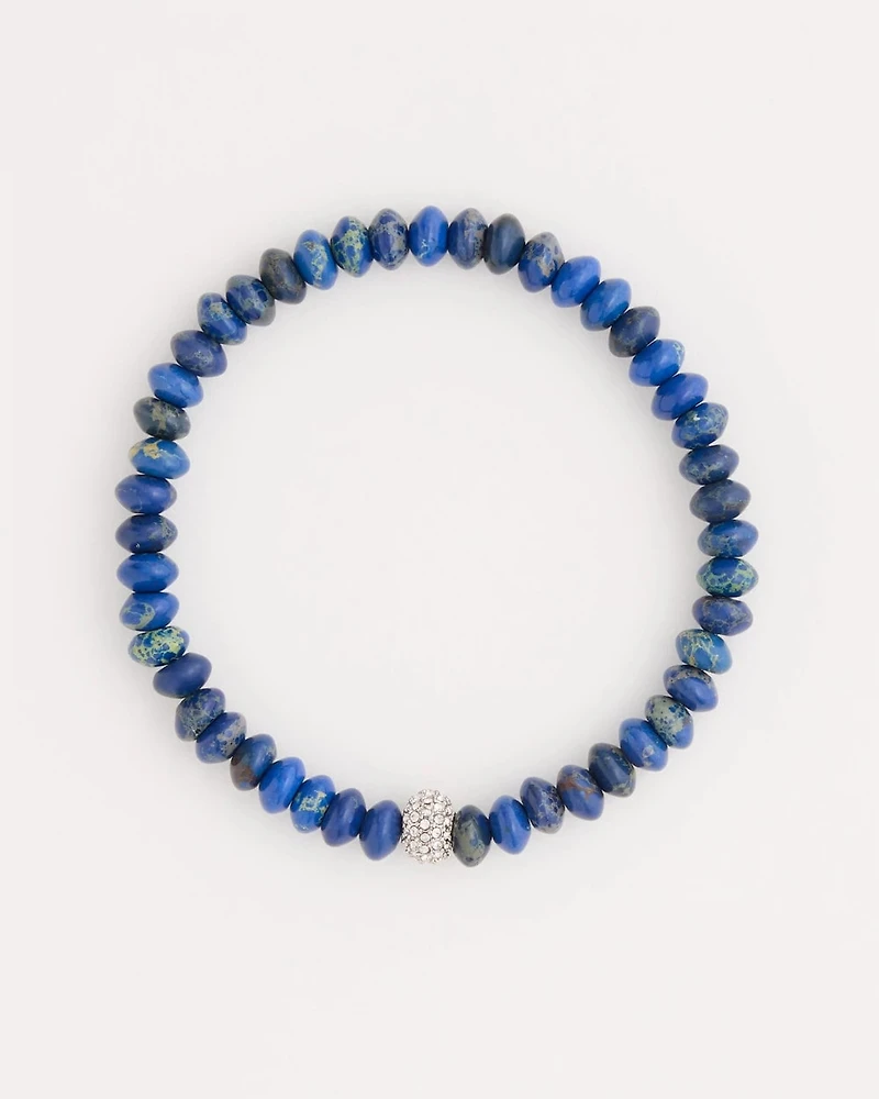 Blue Jade Stone Pave Stretch Bracelet