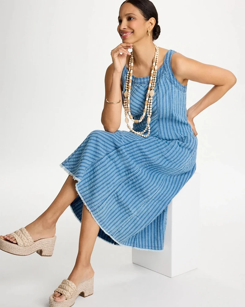 Striped Gauze Denim Dress