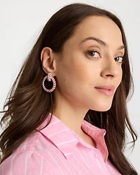 Pink Twist Drop Hoop Earrings