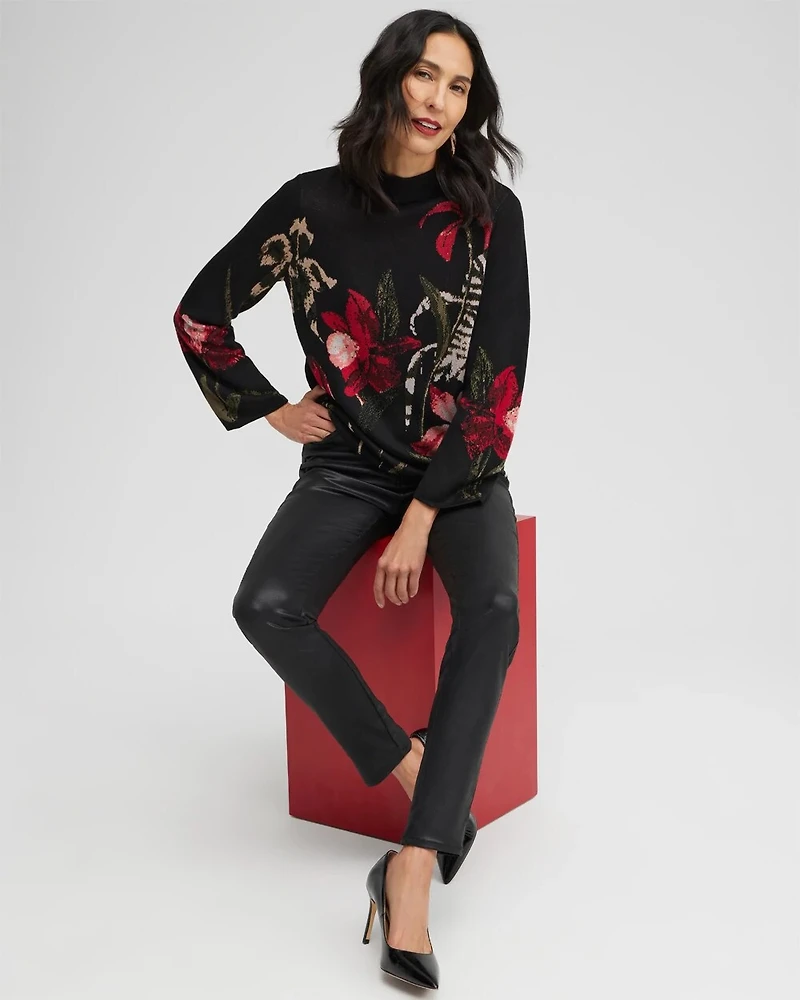 Floral Mock Neck Sweater
