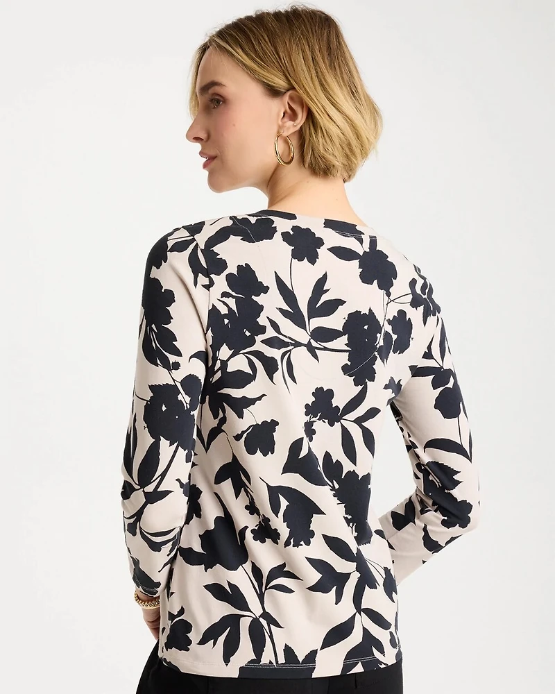 Cotton Stretch 3/4 Sleeve Floral Tee
