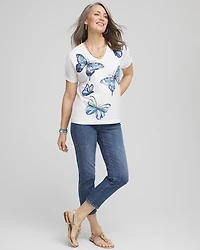 Butterfly Cotton V-Neck Tee