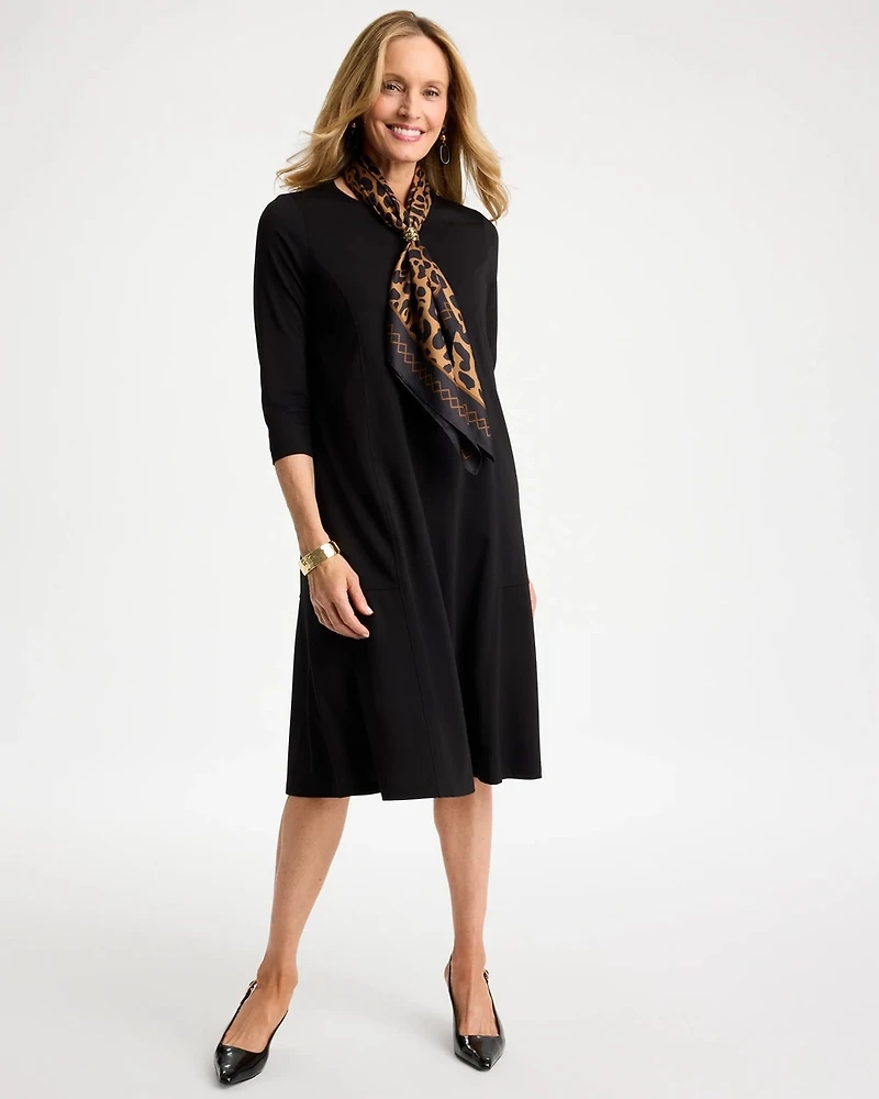 Seamed Ponte Knit 3/4 Sleeve Dress