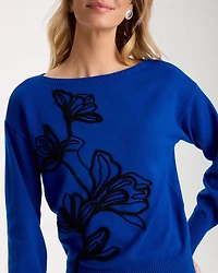 Embroidered Bateau Dolman Pullover Sweater