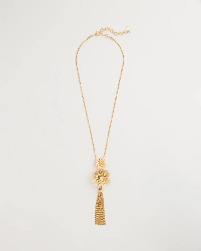 Filigree Flower Tassel Necklace