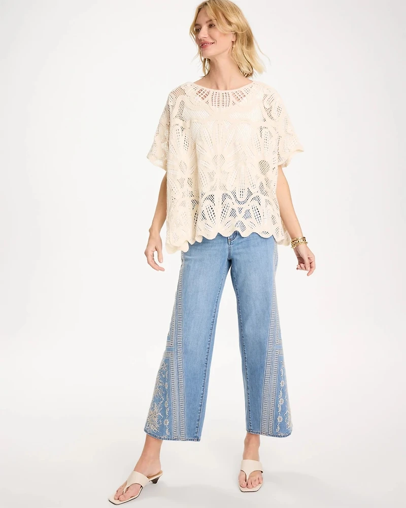 Woven Cotton-Blend Crochet Lace Poncho