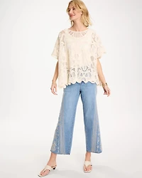 Woven Cotton-Blend Crochet Lace Poncho