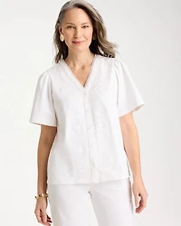 Embroidered Button-Front Tee