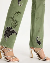 Embellished Pull-On Straight Jeans