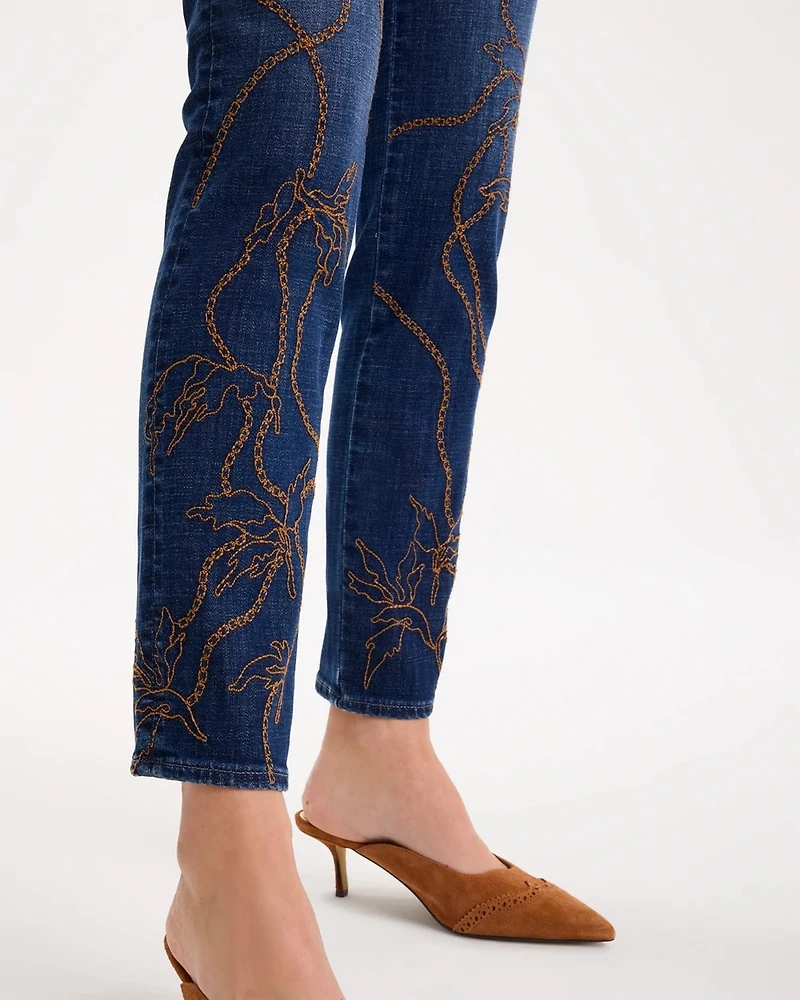 Embroidered Girlfriend Slim Ankle Jeans