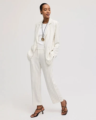 Striped Linen Wide-Leg Ankle Pants