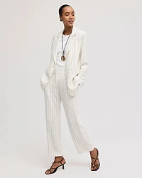 Striped Linen Wide-Leg Ankle Pants