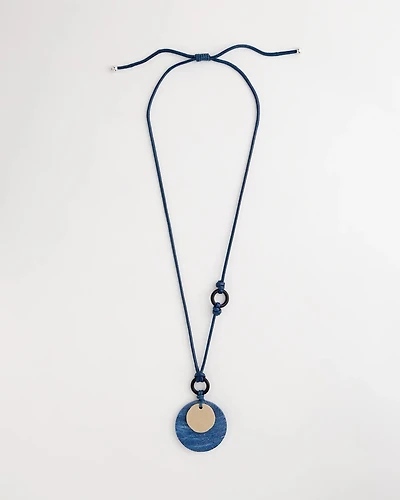 Adjustable Blue-Neutral Wood Pendant Necklace