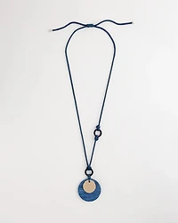 Adjustable Blue-Neutral Wood Pendant Necklace