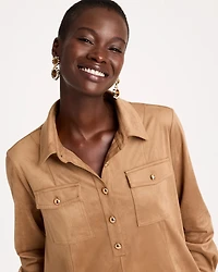 Faux Suede Long Sleeve Shirtdress