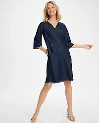 Denim Frayed Knee-Length Dress