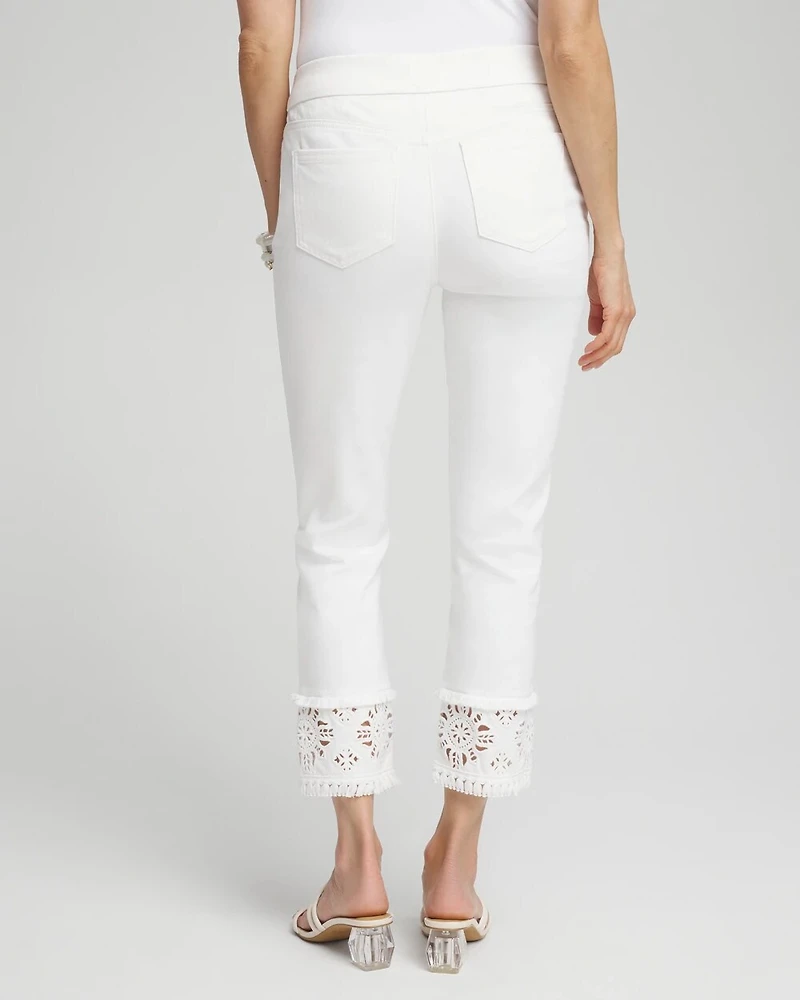 No Stain Embellished Pull-on Cropped Jeans