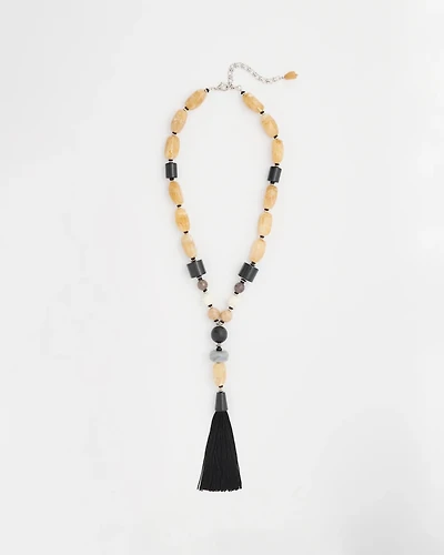 Neutral Large Beaded Tassel Necklace