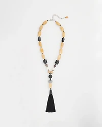 Neutral Large Beaded Tassel Necklace