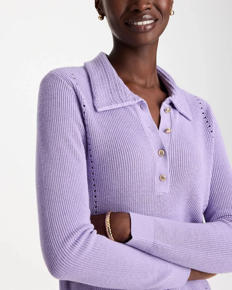 Long-Sleeve Pullover Polo Sweater