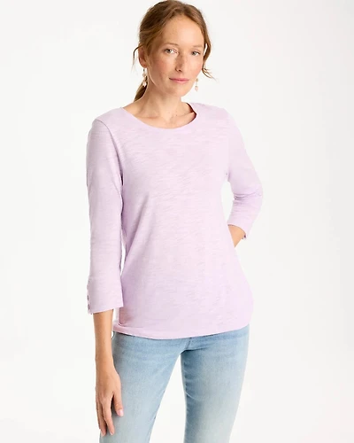 Cotton Slub 3/4 Sleeve Button Tee