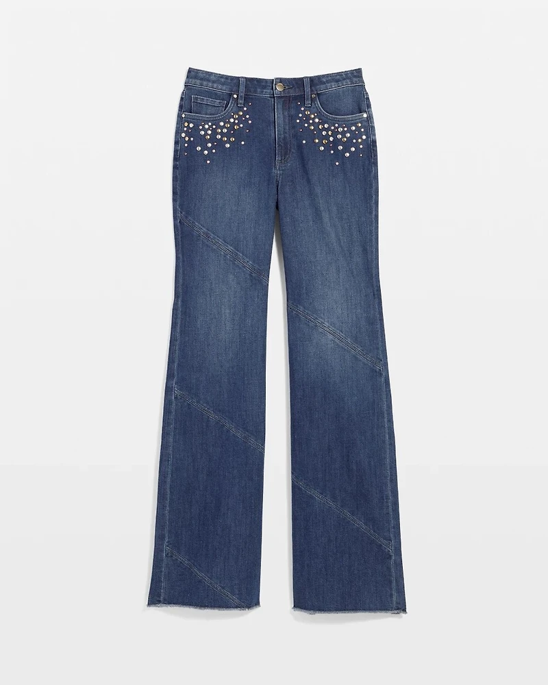 Embellished High-Rise Wide-Flare Leg Jeans