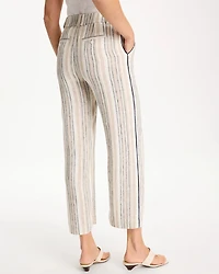 Striped Piped Linen Fly Front Pants