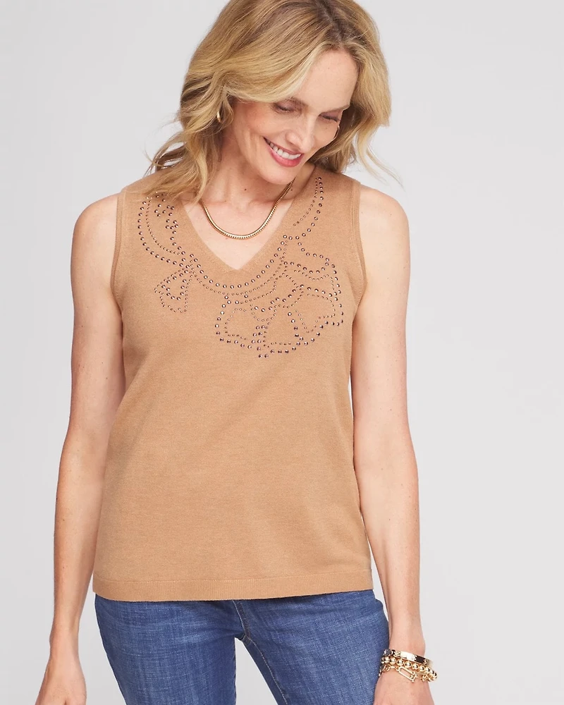 Floral Heatset V-neck Sweater Tank