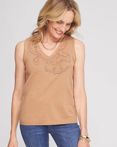 Floral Heatset V-neck Sweater Tank