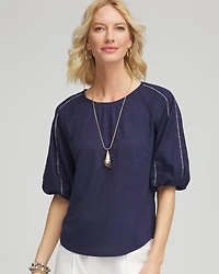 Linen Balloon-Sleeve Blouse