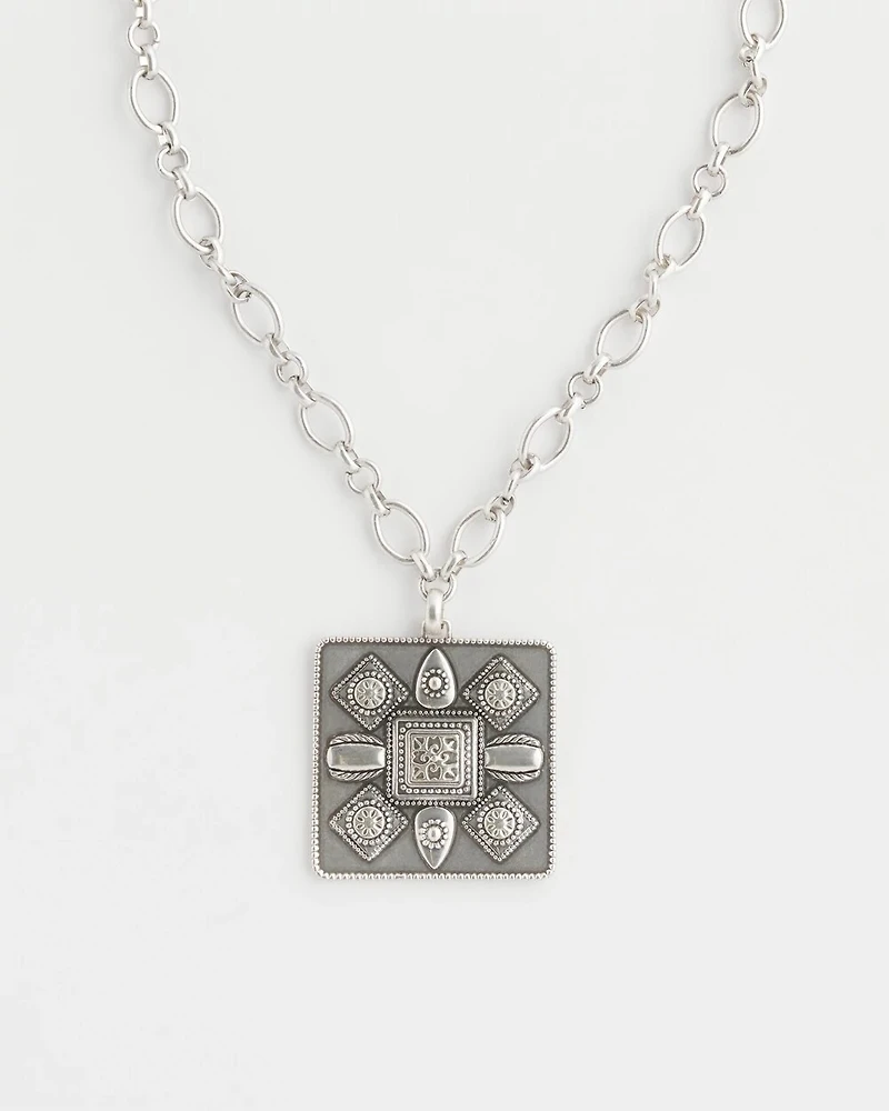 Silver Tone Square Pendant Necklace
