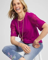Embroidered Lace Cutout Tee
