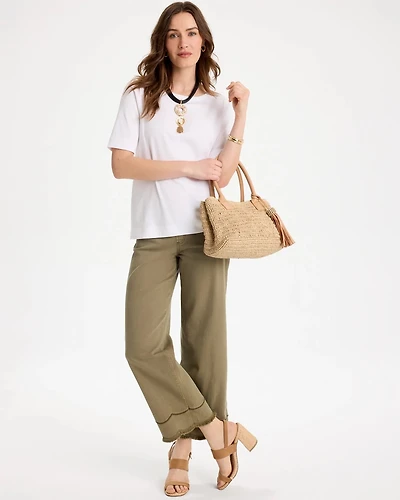 Scallop Pull-On Wide-Leg Crop Jeans