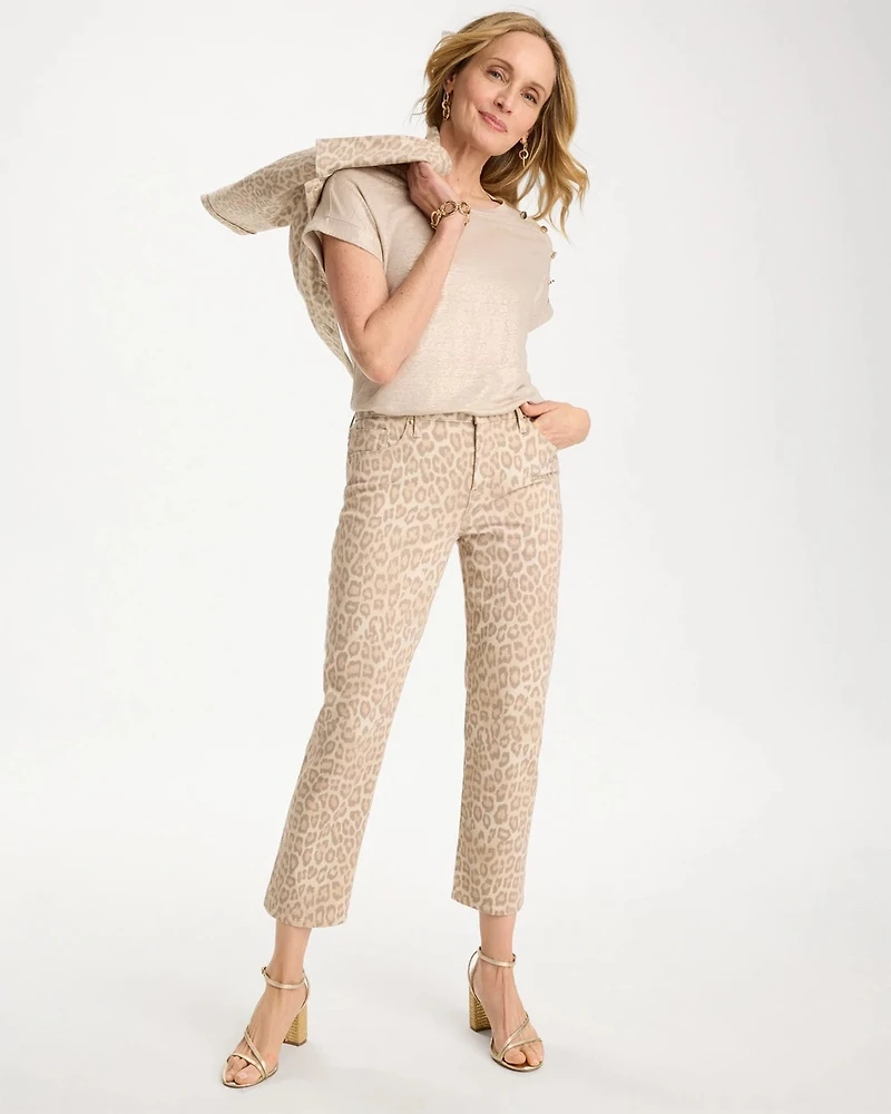 Animal Print Girlfriend Slim Cropped Jeans