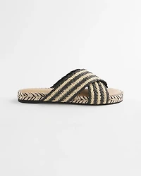 Striped Raffia Cross-Strap Slide Sandal