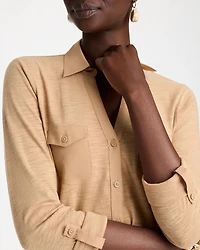 Button-Front Collared Henley Top