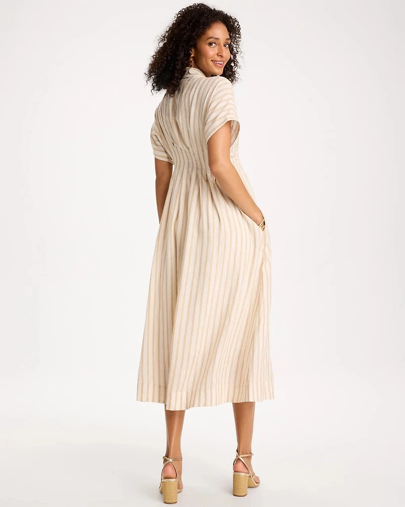 Petite Linen-Blend Metallic Striped Dress