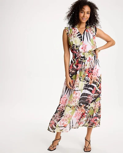 Petite Crinkle Chiffon Animal Print Dress