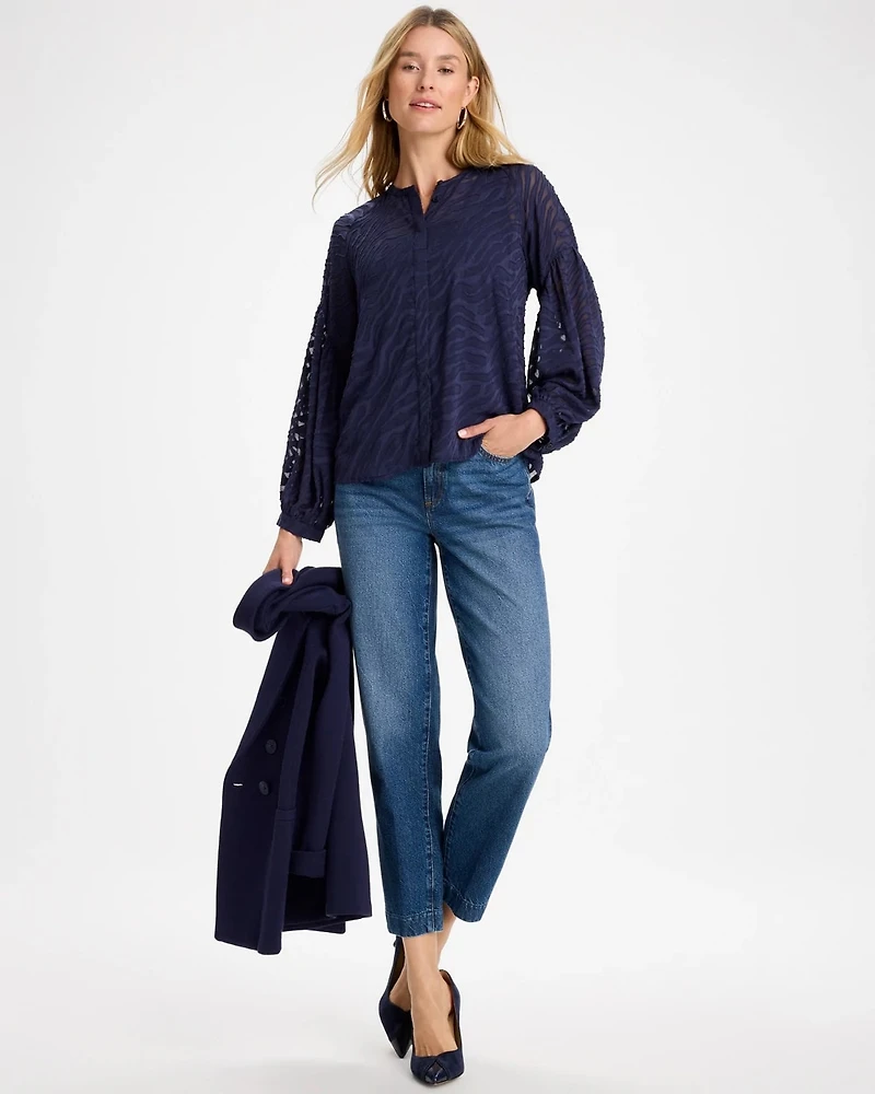 Zebra Animal Jacquard Popover Blouse