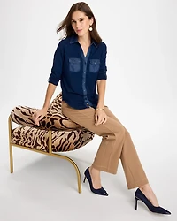 Indigo Knit Denim Henley Top