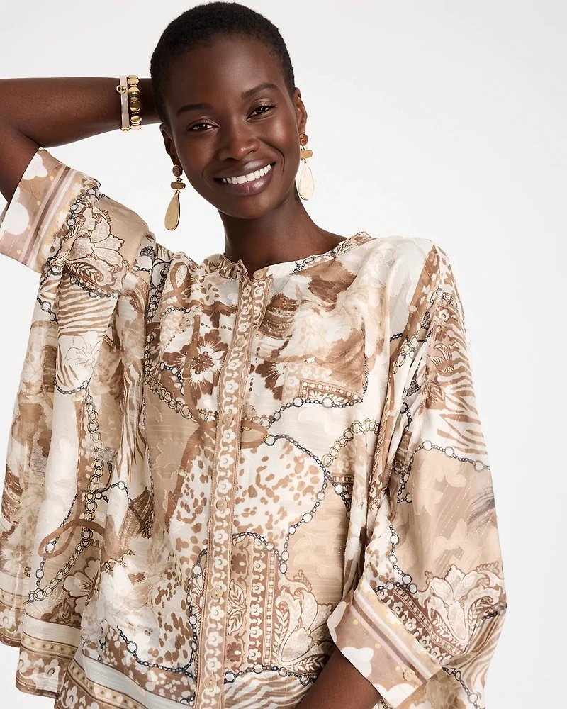 Printed Button-Down Poncho