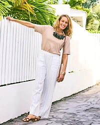 Pinstriped Linen-Cotton Crop Pant