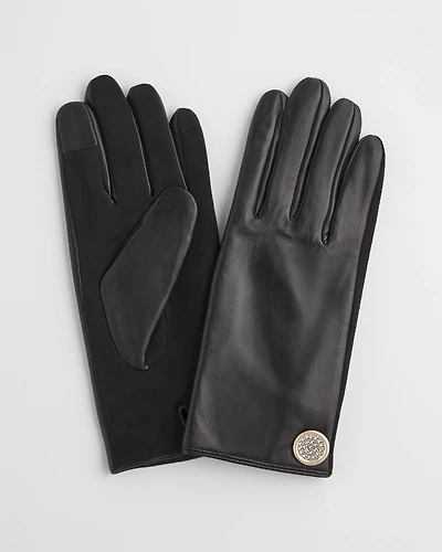 Leather Button Detail Gloves